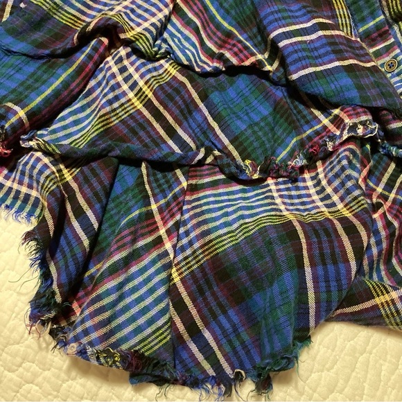 True Craft Women's Plaid Top with Peplum | Distressed Details | Fun & Swingy - Picture 9 of 12